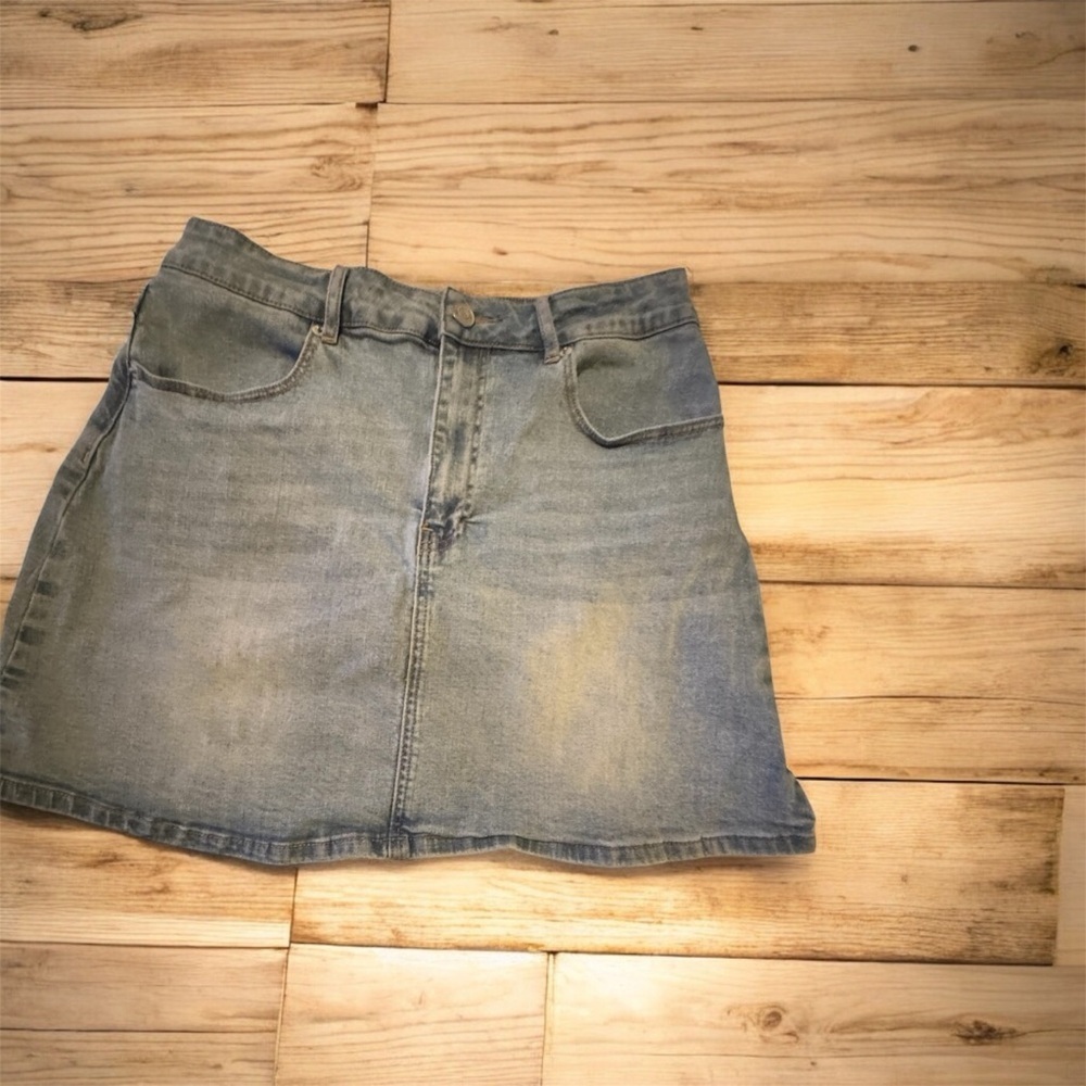 1. State Light Blue Denim Mini Skirt